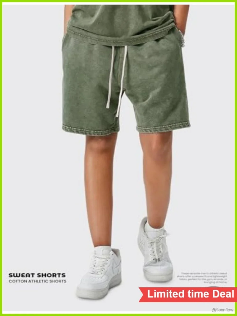 Mens Acid Wash Cotton Sweat Shorts Athletic Drawstring Heavyweight Pockets